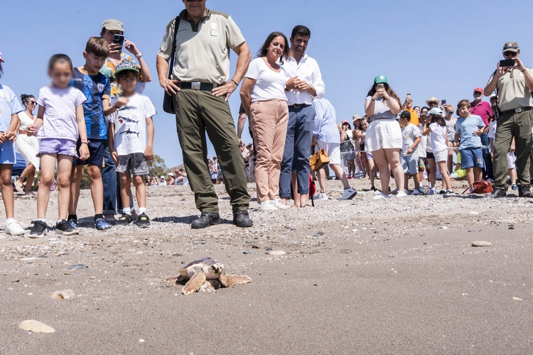 Participantes en la suelta de tortugas bobas en Mojácar